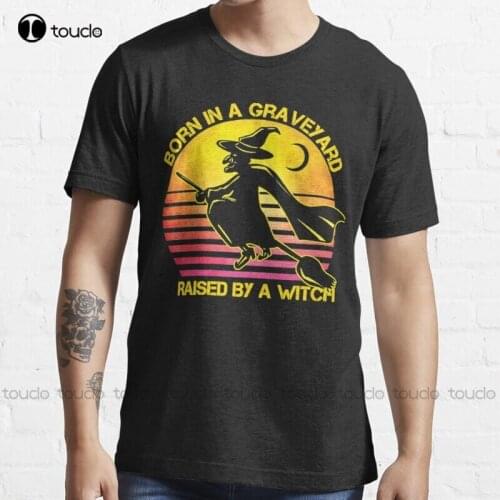 New Born In A Graveyard Raised By A Witch Funny Halloween T-Shirt Cotton Tee Shirt S-5Xl