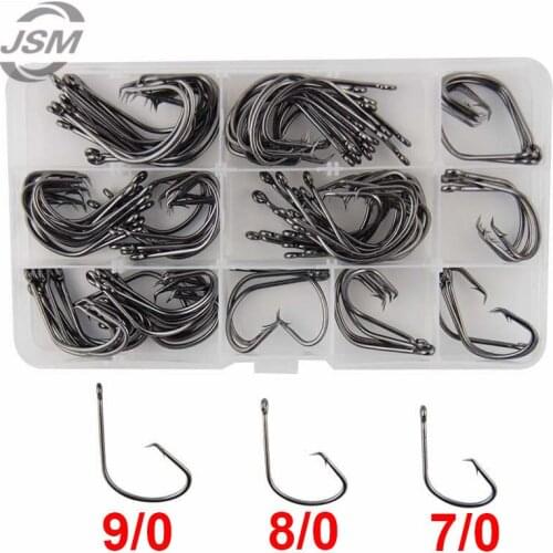 JSM 80pcs 7381 High Carbon Steel Fishing Hooks Black Octopus Offset Sport Circle Bait Fishing Hook Set With Box