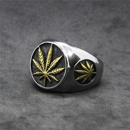Size 7~13 Solid Gold Fashion Maple Leaf Ring 316L Stainless Steel Jewelry Cool Polishing Maple Leaf Ring
