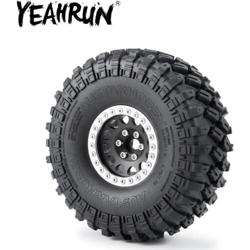 4Pcs Matt Black Silver 1.9 inch Metal Alloy Beadlock Wheel Rims Hubs with 123mm OD Rubber Tires for 1/10 RC Crawler Car Parts