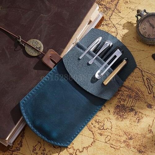 Handmade Leather Pencil Bag Fountain Pen Pouch Sleeve Cover Pocket Stationery