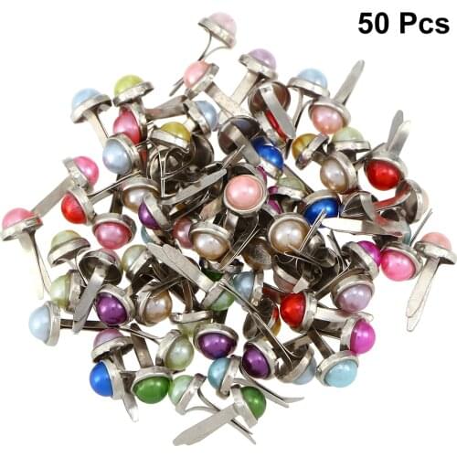 50pcs Mini Brads Assorted Colors Pearl Brads Round Brads Pastel Brads for Crafts Making Scrapbooking DIY
