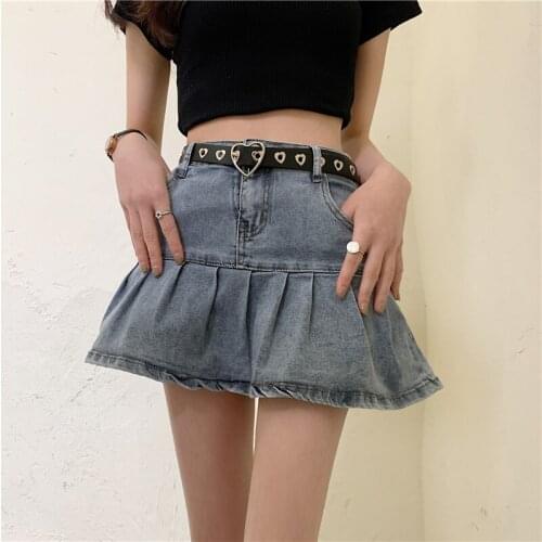 Summer High Waist Denim Mini Skirt Women 2021 Button Zipper A-Line Pleated Skirt Ladies Sexy Clothing Female Night Club Wear