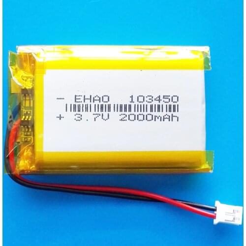 103450 3.7V 2000mAh lipo polymer lithium rechargeable battery jst PH 2.0mm 2pin plug for MP3 GPS navigator DVD recorder