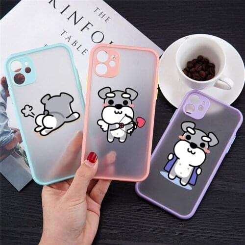 Cartoon Schnauzer Dog Phone Case Matte Clear Shell for Iphone 12 11 Pro Max X XS Max 6s 8 7 Plus SE20 Cute Cartoon Animal Cover