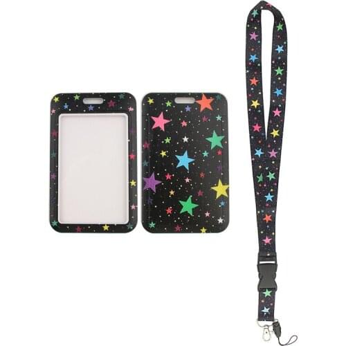 MD254 DMLSKY Cartoon Colorful stars Card Holder Keychain Lanyards for keys Badge ID Mobile Phone Rope Gifts