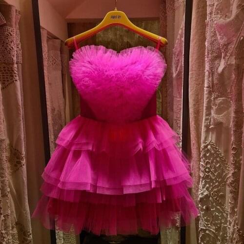 Sweet Baby Pink Mini Cocktail Party Dresses 2021 Fashion Formal Dress with Big Bow Puffy Tulle Short Prom Gowns Custom Made