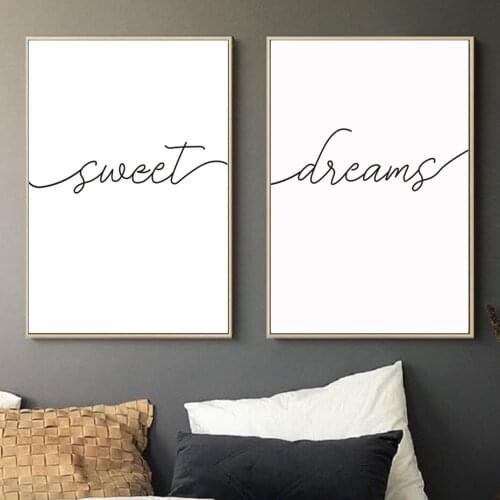 Minimalist Black and White Sweet Dreams Quotes Canvas Painting Nursery Posters Prints Wall Art Pictures for Bedroom Decor