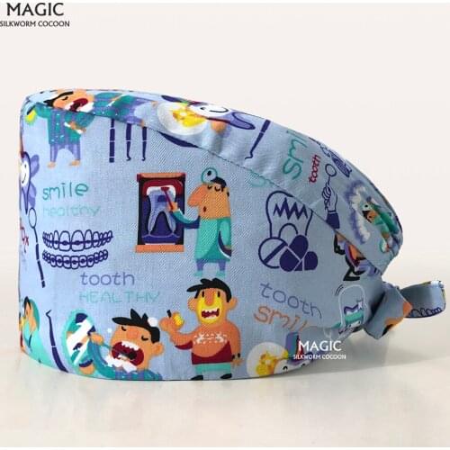 Multicolor Cartoon Print Adjustable Nurse Hat Operating Room Pharmacy Nursing Hat Pet Hospital Doctor Hat Scrub Women Cap Unisex