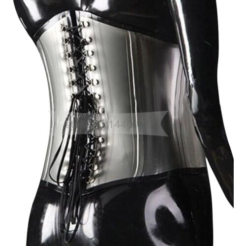 Male Female Rubber Latex Corset Front Zipper Back Laced-up Body Waist Binding Band Corset Size Custom Made BNLCC006