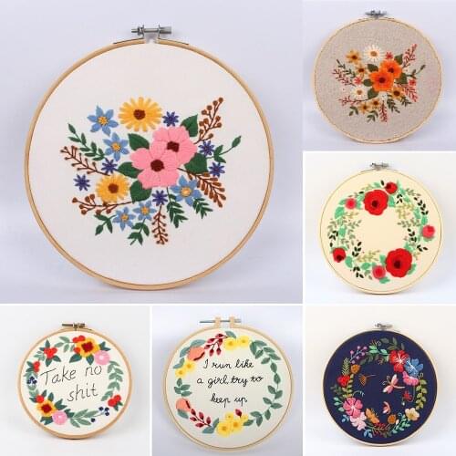 1PCS Embroidery Kit Simple Embroidery Kit Professional Flowers Pattern DIY Handmade Craft Set Cross Stitch Punch Needle Kit