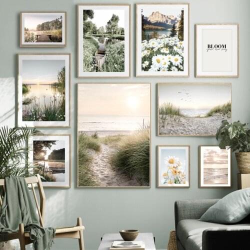 Beach Natural Landscape Lake Reed Flower Wall Art Canvas Painting Nordic Posters And Prints Wall Pictures For Living Room Decor