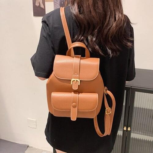 HOCODO New Pu Leather Backpack Multifunction Backpack For Girls Solid Color School Bag Female Mini Women Travel Shoulder Bag