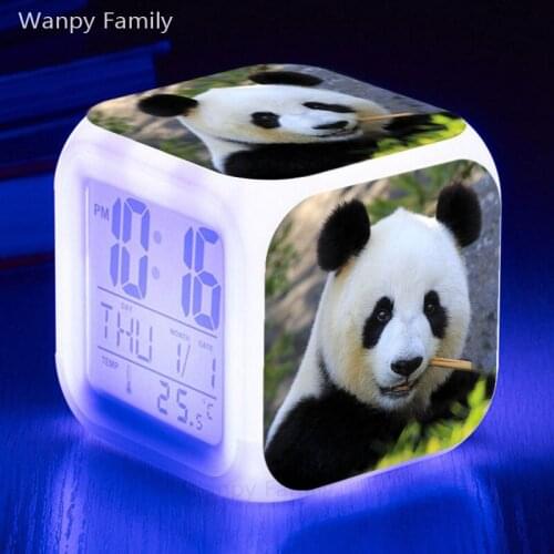 Very cute Panda Alarm Clock 7 Color Glowing Multifunctio LED Alarm Clock Big screen Touch Sensing Digital Flash Watches Clock