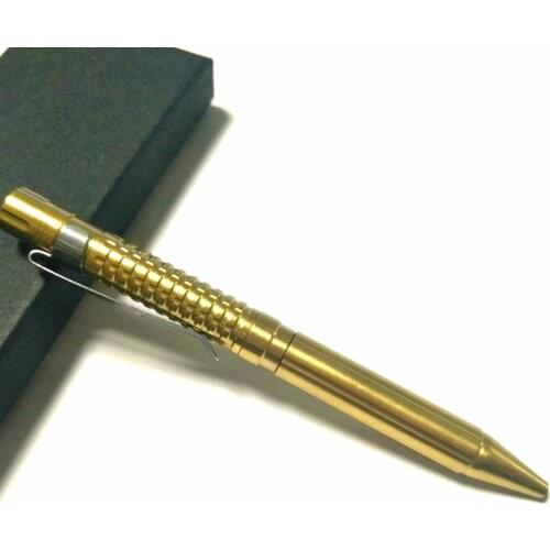 Outdoor Survival EDC Camping Pencil Retro With Light Brass Gold Pen Pure Metal Pen Manual Defense Tactical Pen Copper Gift Pen