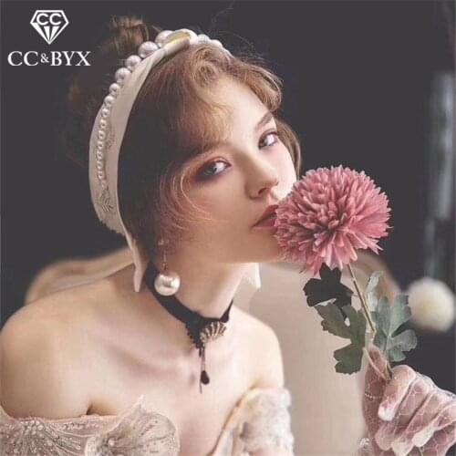 CC Pearl Headband Hairband Crown Veil 2pcs sets Wedding Hair Accessories For Women Bridal Satin Head Band White Hairwear M122