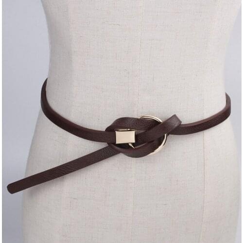 Round Buckle Knotted Thin Belts Women Faux Leather Belt Ladies Fashion Simple Accessories For Dress Jeans New Soft Strap Belts