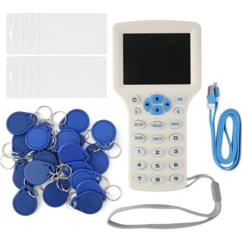 English 10 Frequency RFID Reader Writer Copier Duplicator IC/ID with USB Cable for 125Khz 13.56Mhz Cards LCD Screen Duplicator