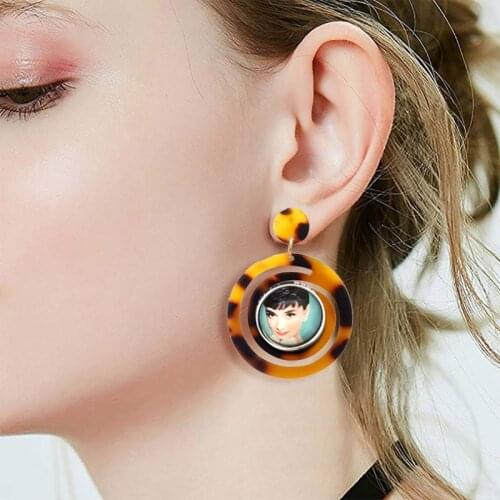 Interchangeable 034 Fashion Round Acetate Plate Earring Fit 12mm 18mm Snap Button For Women Charms Earrings Jewelry Gift