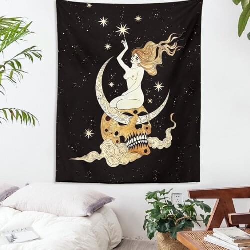 Sun and Moon Tapestry Moon girl Tarot Card Witchcraft Wall Hanging black Art Print Mural Background Tapestries for Bedroom Dorm