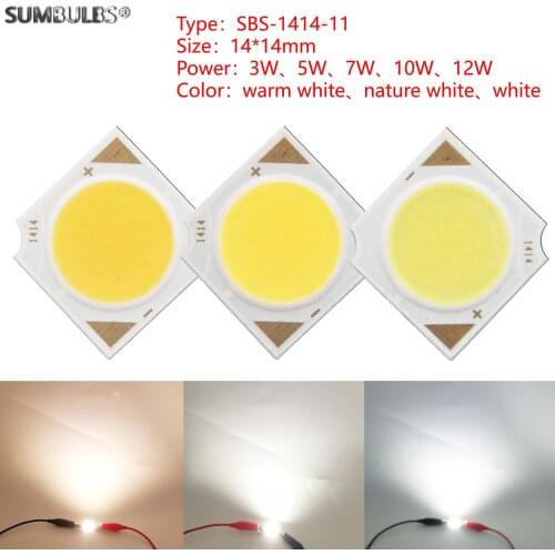 SUMBULBS 3W 5W 7W 10W 12W 14x14mm LED COB Light Source Epistar Chips Cold Warm Natural White for Spotlight Indoor Lamp