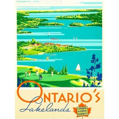 VINTAGE ADVERT TRAVEL ONTARIOS LAKELANDS TRAVEL Art print Silk poster Home Wall Decor