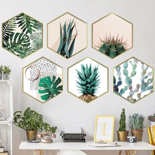 Green Plants Hexagon Photo Frame Wall sticker for Bedroom Living room Bedroom Wall Decorative Home Decor Vinyl Murals Stickers