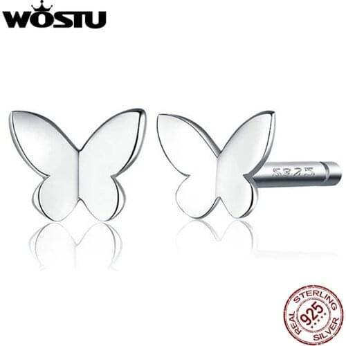 WOSTU New Arrival 925 Sterling Silver Little Butterfly Stud Earrings For Women Lovely Small Earrings Silver 925 Jewelry DXE775