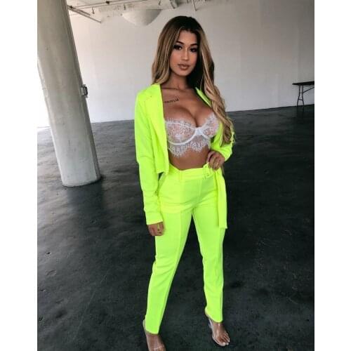 Green Short Blazer + High Waist Pant Suits Women Solid Colors Two Piece Set Casual Office Blazer Suit with Free Belt Big Sashes