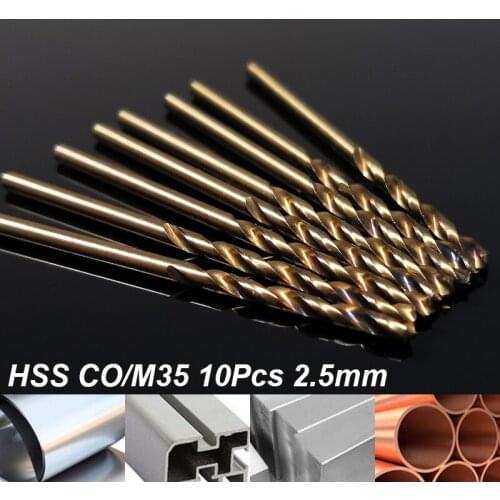 10Pcs Set 2.5MM HSS CO/M35 Twist Drill Bit Stainless Steel Hole Cutter The Whole Ground Metal Reamer Tools DIY Hand Tools Kit