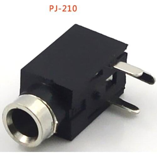 100pcs Jack 2.5mm Audio Connector Plug Strongbox Charging Connector PJ-210 Headphone Jack Switch Three Feet Pins
