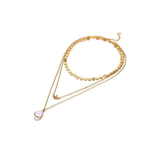 2020 New Fashion Crystal Multi Layers Water Drop Sequins Soar Pigeon Peace Dove Bird Pendant Necklace For Women Lady