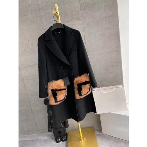 2021 Fall Mild Winter Luxury Quality Runway Fashion Design Fine 100% Wool Real Fox Fur Pockets Coat