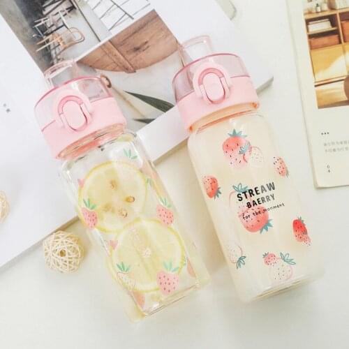 320ml Fashion Strawberry Pattern Glass Water Bottle Portable Leakproof Transparent Milk Juice Cup Lovely Drinking water Bottles