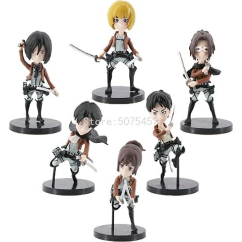 6pcs/set Attack On Titan Anime Figure Eren Yeager Action Figure Sitting Posture Ver. Rival Figurine Model Doll Toys