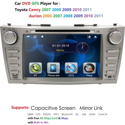 Car dvd for toyota camry 2007-2011 car radio multimedia player gps navigation 2din 8 inch car Monitor steering wheel Camera dab