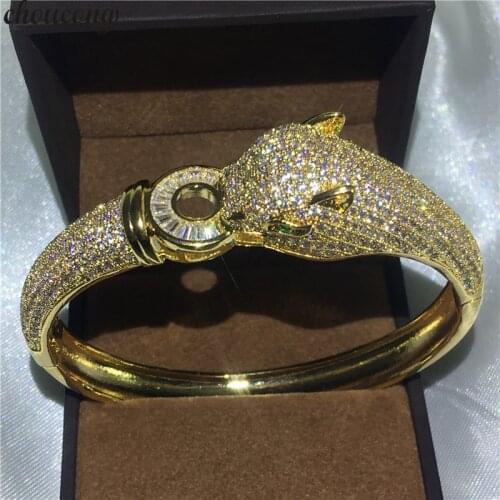 Leopard bracelet Mirco Pave 400pcs Diamond zirconia Stone Yello Gold Filled Engagement bangle for women wedding accessaries
