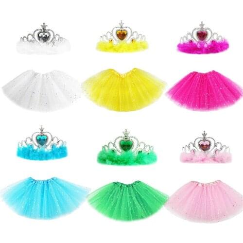 8 Color Baby Girls Layered Tulle Tutu Skirts with Crowns Outfit Party Princess Skirts Kids Clothes 1-3 Years