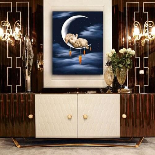 DIY colorings pictures by numbers with Rabbit on the moon picture drawing Relief painting by numbers framed Home