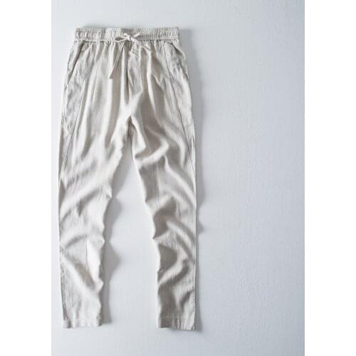 2018 Autumn new solid simple Chinese style linen mens casual pants ankle-length pants male flax spring trousers men pantalones