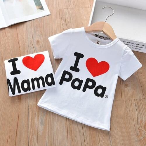 Girls Short Sleeve T-Shirt Kids 2021 New Summer Round Neck Print I Love Mom And Dad Top Boys Clothes 2-6 Years Children Clothing