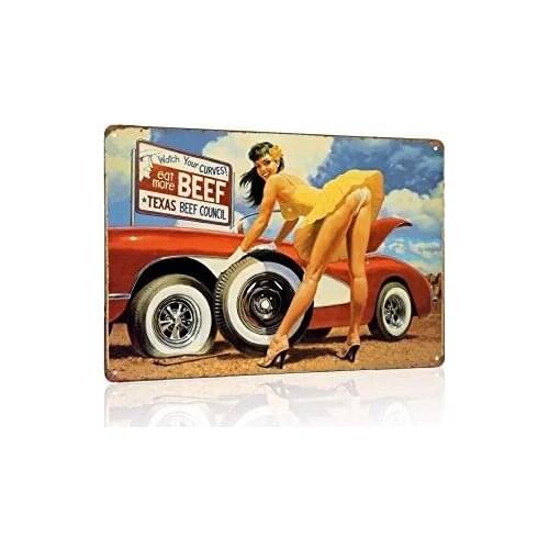 Joyingle Watch Your Curve Eat More Beef Metallic Tin Sign Poster