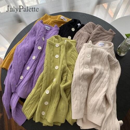 JulyPalette 2021 Autumn Winter Knitted Twist Women Cardigan Coats Casual Loose Single-breasted Full Sleeve Female Sweaters Solid