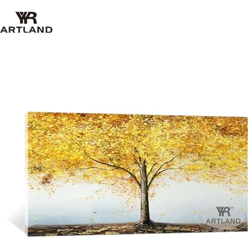 Beautiful scenery wall painting Hand drawn canvas oil painting gold big money tree home decoration picture for living room Hotel