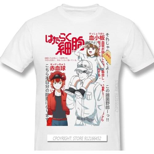 Cool Black TShirt Cells At Work Red Blood Cell White Blood Cell Anime Homme T-Shirts Tee Pure Oversize Short Sleeve