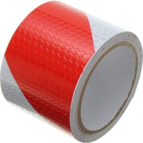 300CM*5CM Red with White Twill Reflective Tape Self-adhesive Safety Warning Conspicuity Night Reflector Strip Tape Film Sticke