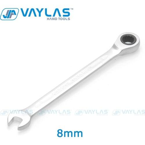 VAYLAS 8mm Dull Polished Combination Wrench Fixed Head Ratchet 72T and Open End High Torque Spanner Repair Hand Tool