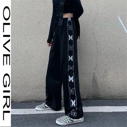 Baggy Harajuku Casual Trousers Korean Butterfly Print Streetwear High Waist Gothic Dark Style Plus Size Loose Straight-Leg Pants