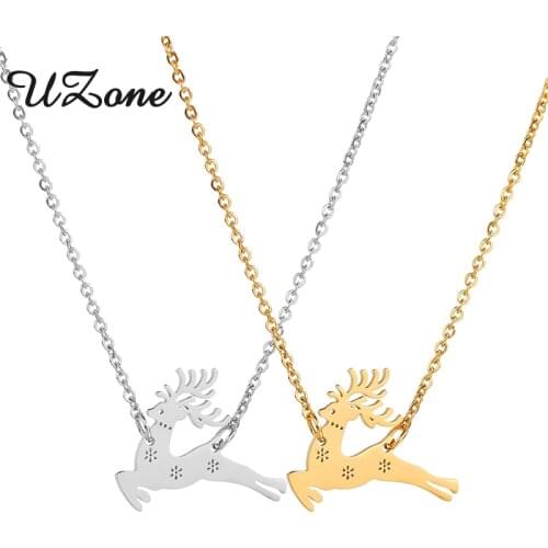 Cute Deer Christmas Necklace Animal Antlers Chain Necklaces 316L Stainless Stell For Women 2021 New Year Gifts