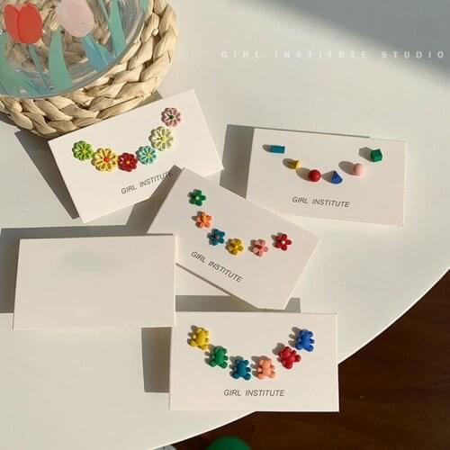 Earring Set Summer Fresh Trend Color Small Daisy Flower Earrings Ladies Simple and Small Earrings